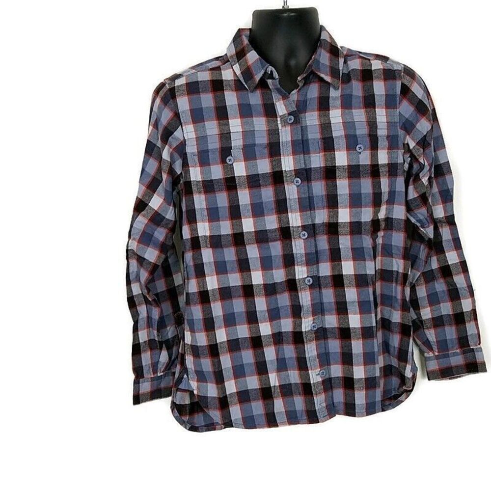 Rei Mens sz M Casual Button Up Shirt Blue Plaid Long Sleeve Collared